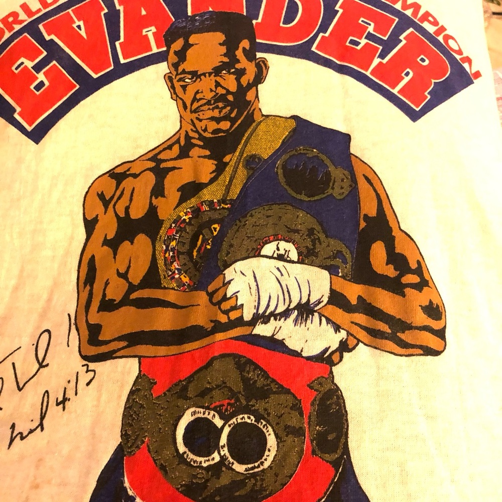 VINTAGE 90’s EVANDER HOLYFIELD SIGNED SINGLE STITCH TSHIRT LARGE